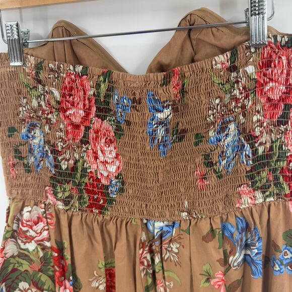 Y2K Strapless Sweetheart Tube Dress Brown Floral Mini Boho Cottagecore Size XL - Picture 7 of 11